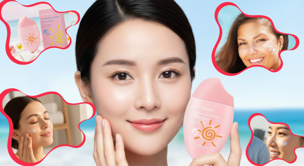 Woman applying lightweight sunscreen for daily use before going outside