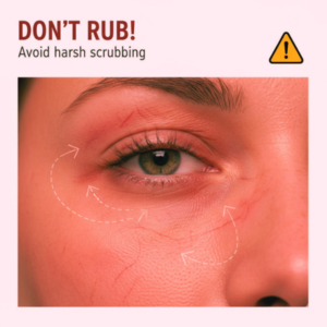 Redness and skin irritation caused by aggressive makeup removal rubbing.