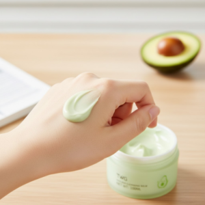 Rich and moisturizing cream makeup remover texture for sensitive skin.