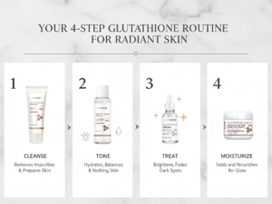 A tall, elegant bottle of Glutathione Facial Toner on a clean marble surface, designed for skin brightening.