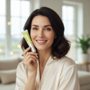 Woman with radiant eyes after using Retinol Eye Serum Cream