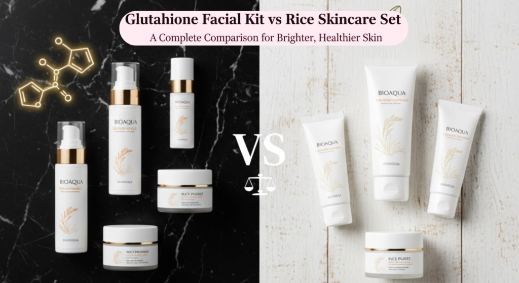 A deep dive into the Glutathione Facial Kit vs Rice Skincare Set. Discover which path to brighter, healthier skin is right for you—potent treatment or gentle nourishme