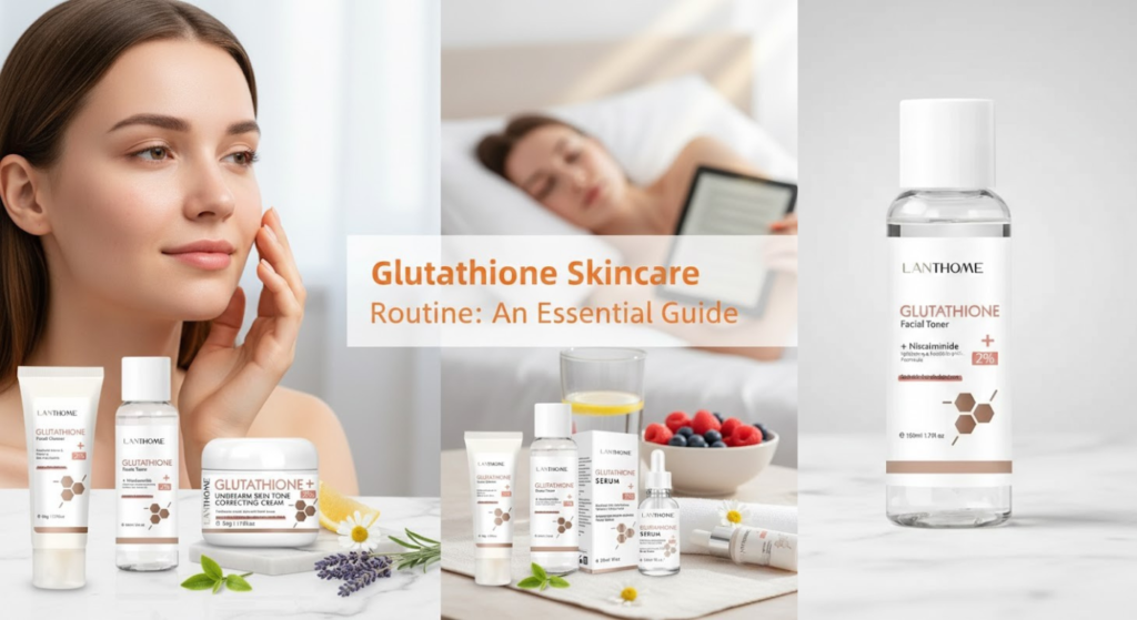 A comprehensive glutathione skincare routine featuring a 4-step facial set for radiant and glowing skin.