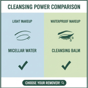 Chart comparing cleansing power of micellar water vs cream remover for waterproof makeup.