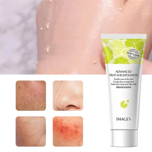 Transparent fruit acid peeling gel texture spread on hand showing product consistency in fruit acid peeling gel benefits tutorial