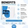 800Pcs Hydrocolloid Acne Pimple Patches, Invisible Blemish Spot Cover Stickers, Oil Absorbing Facial Skin Care Zit Patches