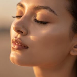 A-soft-beautifully-lit-close-up-of-a-woman-closing-her-eyes-in-a-moment-of-peaceful-evening-rest-focusing-on-a-calm-deeply-hydrated-under-eye-area