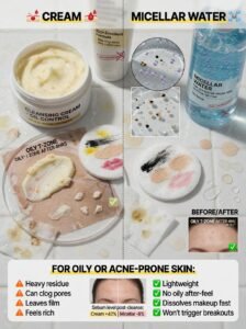 Cream vs Micellar Water: Which Makeup Remover Is Better for Oily Skin?For oily or acne-prone skin:
If you have dry or sensitive skin, cream formulas often win.Why?