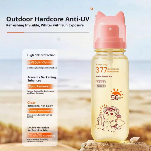 377 Sunscreen Spray SPF50+ Moisturizing Anti Ultraviolet Breathable Whitening Sunscreen Spray Facial Body Neck Skin Care Spray