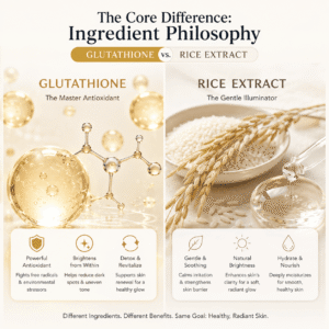 The Core Difference: Ingredient Philosophy (Glutathione vs. Rice Extract) The real difference between these kits lies in their star ingredients and how they work. Before we get into the details, let's get acquainted with our two brightening heroes.