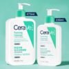 CeraVe Hydrating Facial Cleanser bottle on a minimalist marble background for luxury self-care.