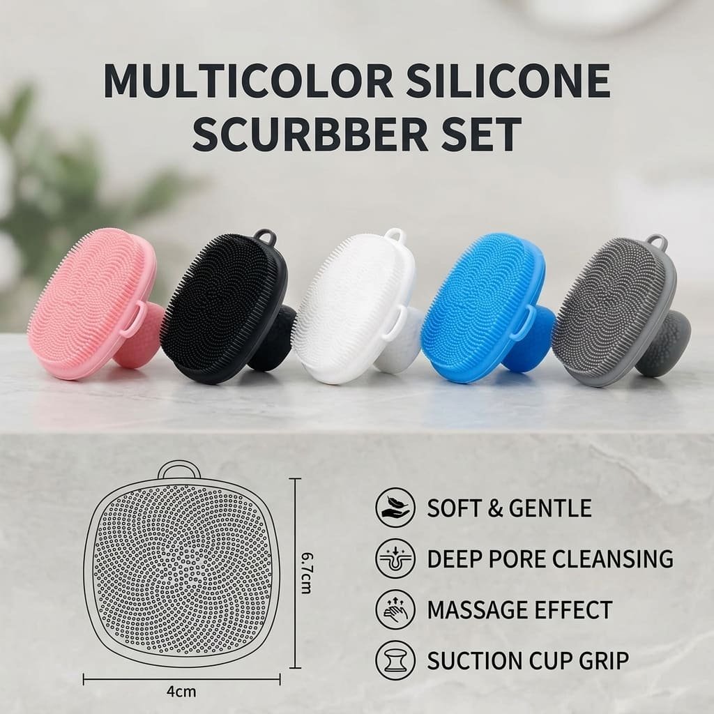 Silicone face scrubber available in pink, black, white, blue and grey — skincare self-care ritual tool