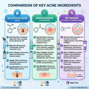 Comparison-graphic-of-salicylic-acid-niacinamide-and-retinoids-for-acne